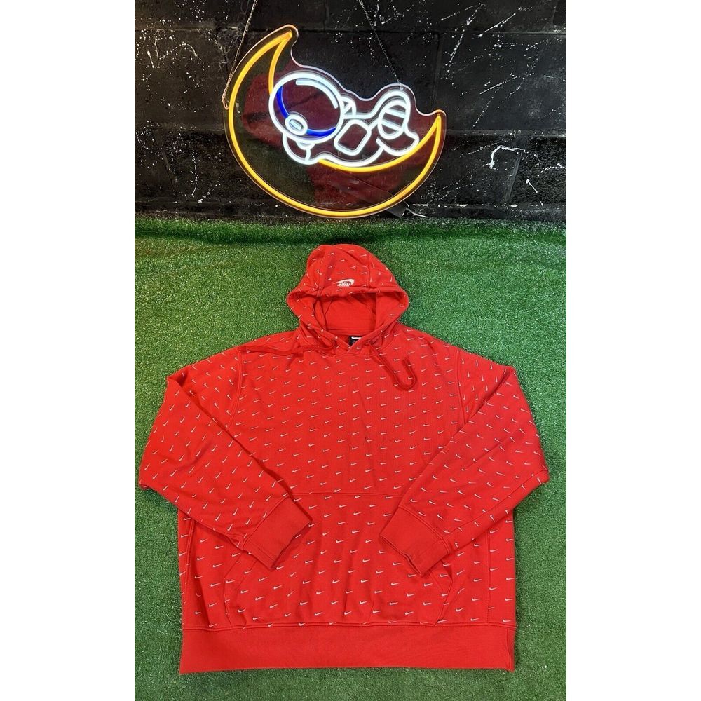 Y2K Nike Sportswear's Red/White AOP Hoodie Sweatshirt Men's Size Large LG